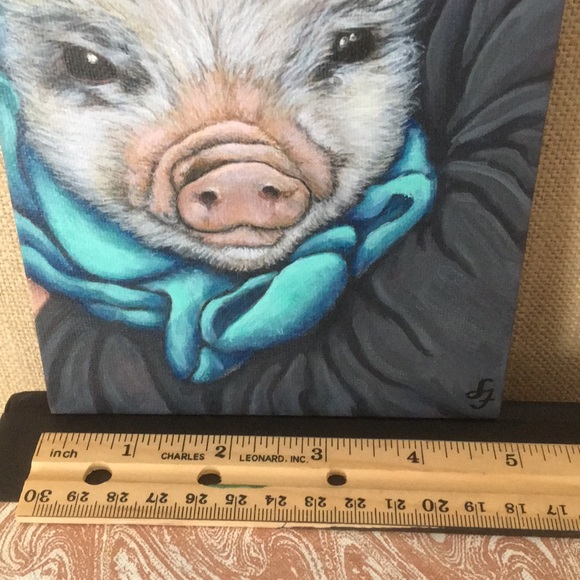 Original 5”x7”acrylic painting of pig in a blanket - Picture 4 of 8